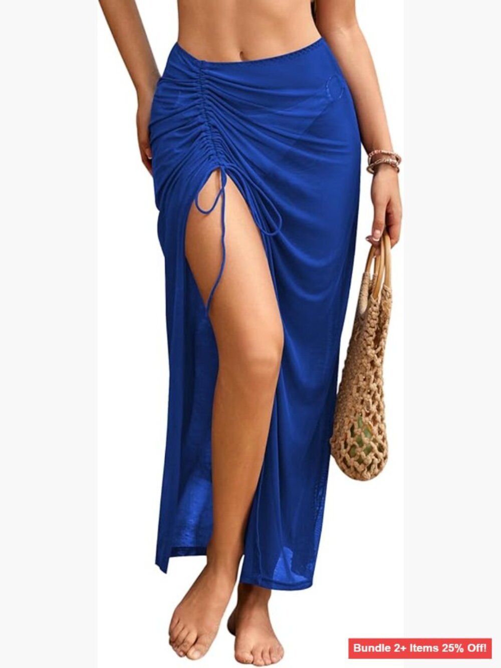 Sheer Mesh Sarong Swimsuit Coverup Wrap Skirt Adjustable Drawstring Beach Cover